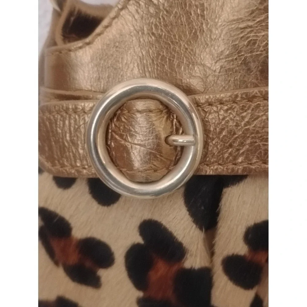 Caterina Lucchi Italy Leopard Calf Hair Metallic Gold Studded Chain Shoulder Bag
